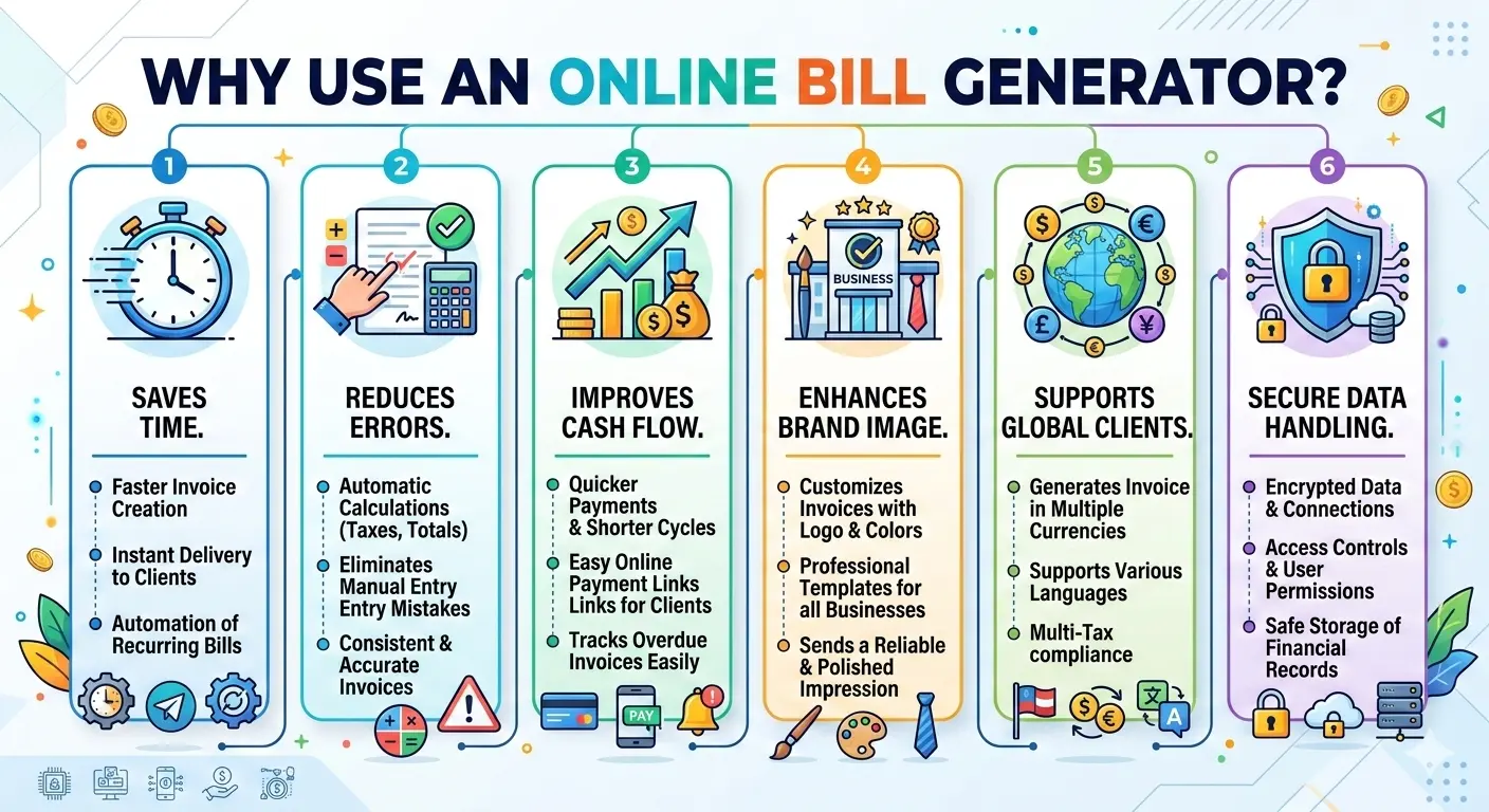 Online Bill Generator 1 Online bill generator benefits infographic